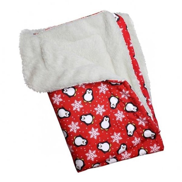 Klippo Klippo KBLNK058 Penguins & Snowflakes Flannel & Ultra-Plush Blanket; Red KBLNK058